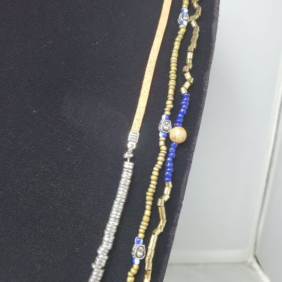 BKE 3 STRAND TRICOLOR NECKALCE GOLD-SILVER-TAN CORD - Picture 4 of 4